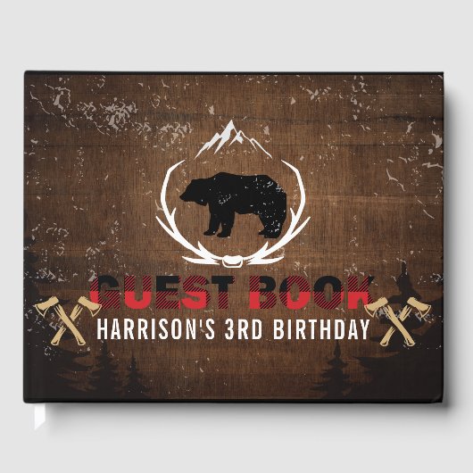 Lumberjack Birthday Wood Kariert Personalisiert Gästebuch (Vorderseite)