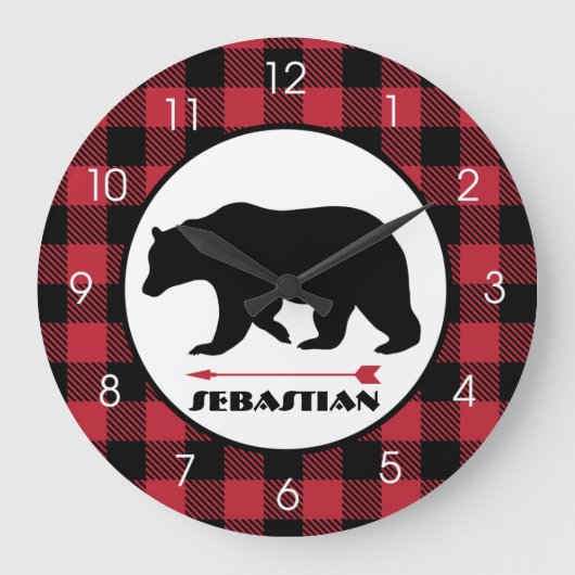 Lumberjack Black Bear Buffalo Große Wanduhr (Vorderseite)