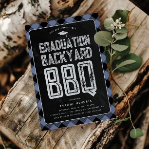 Lumberjack-Blau-Karo-BBQ-Abschlussfeier Einladung