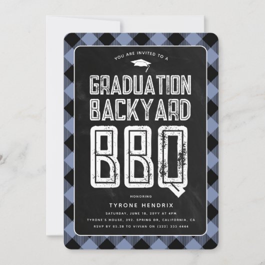 Lumberjack Blue Kariert GRILLEN Graduation Party Einladung (Vorderseite)