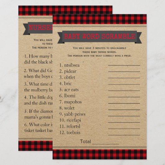 Lumberjack Boho Baby Showspiele Word Scramble (Vorne/Hinten)