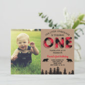 Lumberjack Boy Erster Geburtstag Foto Einladung (Stehend Vorderseite)