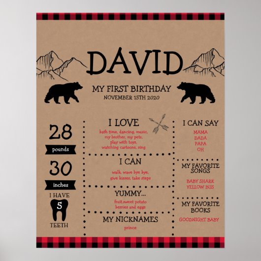 Lumberjack Boy First Birthday Milestone Poster (Vorne)