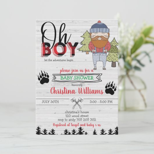 Lumberjack Boy Flannel Buffalo Karierte Babydusche Einladung (Stehend Vorderseite)