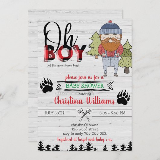 Lumberjack Boy Flannel Buffalo Karierte Babydusche Einladung (Vorne/Hinten)