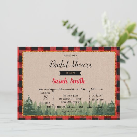 Lumberjack Brautdusche Einladung (Stehend Vorderseite)