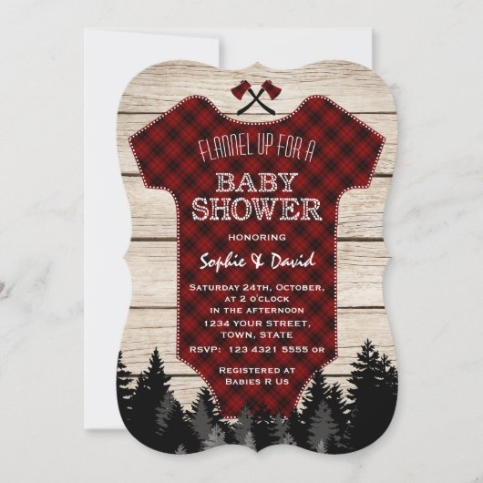 Lumberjack Buffalo Baby Anzug Wood Baby Dusche Einladung (Vorderseite)