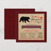 Lumberjack Buffalo Kariert Boys Bear Baby Dusche Einladung (Vorne/Hinten)
