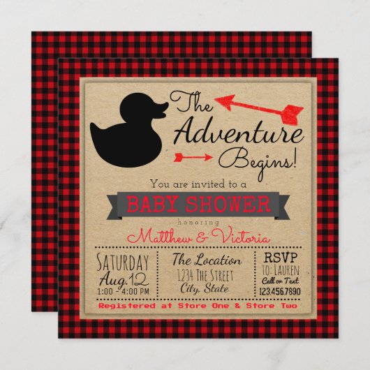 Lumberjack Buffalo Kariert Boys Duck Baby Duck Einladung (Vorne/Hinten)