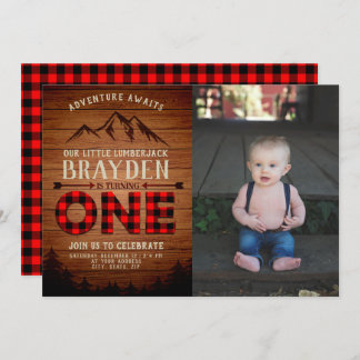 Lumberjack Buffalo Kariert Erstes Geburtstags-Foto Einladung