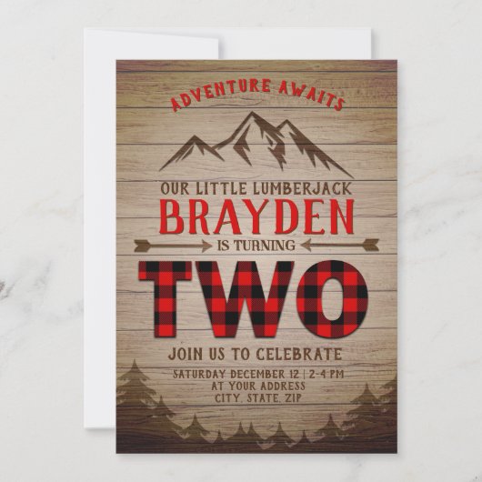 Lumberjack Buffalo Kariert Outdoor Zweiter Geburts Einladung (Vorderseite)