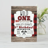 Lumberjack Buffalo Kariert Wild 1 1. Geburtstag Einladung (Stehend Vorderseite)