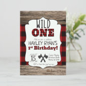 Lumberjack Buffalo Kariert Wild 1 1. Geburtstag Einladung (Stehend Vorderseite)