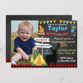 Lumberjack Camping zum ersten Geburtstag Einladung (Vorne/Hinten)