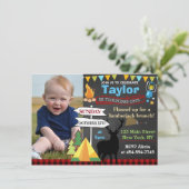 Lumberjack Camping zum ersten Geburtstag Einladung (Stehend Vorderseite)