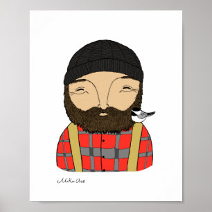 Lumberjack Chickadeposter Woodland Art Print Poster