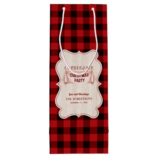 Lumberjack Christmas Party Red Buffalo Wood Geschenktüte Für Weinflaschen (Rückseite)