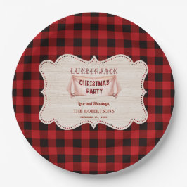 Lumberjack Christmas Party Red Buffalo Wood Pappteller