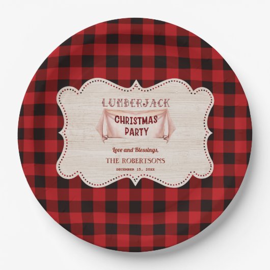 Lumberjack Christmas Party Red Buffalo Wood Pappteller (Vorderseite)