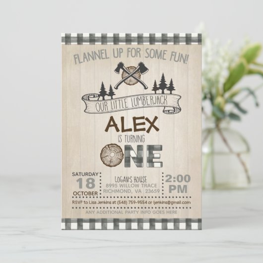 Lumberjack Einladung zum 1. Geburtstag - Weiß (Stehend Vorderseite)