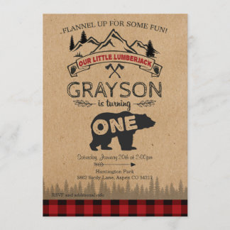 Lumberjack Einladung zum ersten Geburtstag - Bär