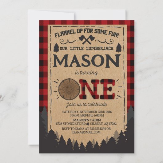 Lumberjack Einladung zum Geburtstag (Vorderseite)
