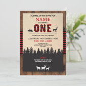 Lumberjack Erster Geburtstag Eins Roter Karo Einla Einladung (Stehend Vorderseite)