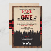 Lumberjack Erster Geburtstag Eins Roter Karo Einla Einladung (Vorne/Hinten)