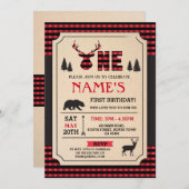 LUMBERJACK ERSTER GEBURTSTAG INVITE WOODLAND KARO EINLADUNG (Vorne/Hinten)