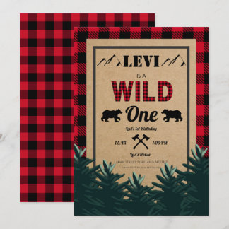 Lumberjack Erster Geburtstag, Wild One Einladung