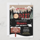 Lumberjack erster Geburtstag Winter Onederland Bär Einladung (Vorderseite)