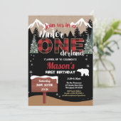 Lumberjack erster Geburtstag Winter Onederland Jun Einladung (Stehend Vorderseite)