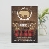 Lumberjack Erster Geburtstag Wood Kariert Einladung (Stehend Vorderseite)