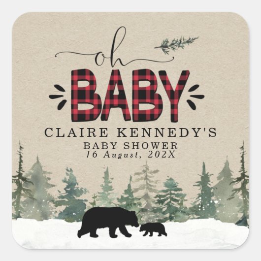 Lumberjack Flanell oh Baby Shower Sticker (Vorderseite)