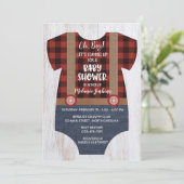 Lumberjack Flannel Boy Baby Dusche Einladung (Stehend Vorderseite)