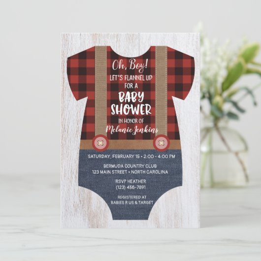 Lumberjack Flannel Boy Baby Dusche Einladung (Stehend Vorderseite)