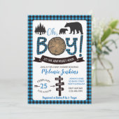 Lumberjack Flannel Boy Baby Dusche Einladung Bär (Stehend Vorderseite)