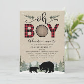 Lumberjack Flannel Kraft Oh Boy Baby Dusche Einladung (Stehend Vorderseite)