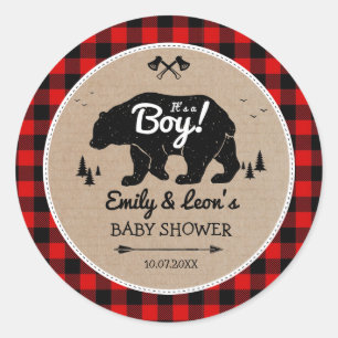 Lumberjack Forest Bear Adventure Boy Baby Dusche Runder Aufkleber