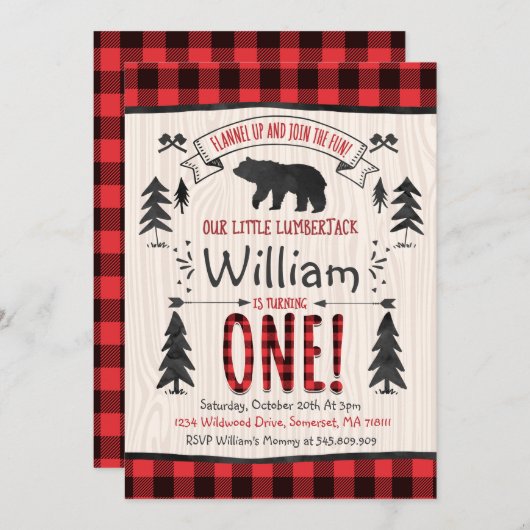 Lumberjack Geburtstag Einladung Lumberjack Party (Vorne/Hinten)