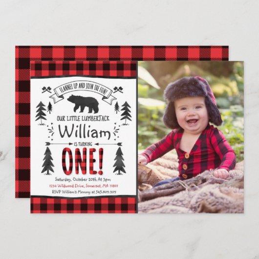 Lumberjack Geburtstag Einladung Lumberjack Party (Vorne/Hinten)