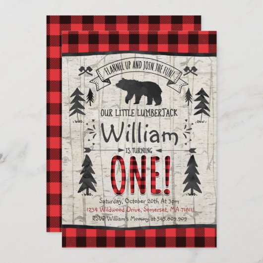 Lumberjack Geburtstag Einladung Lumberjack Party (Vorne/Hinten)