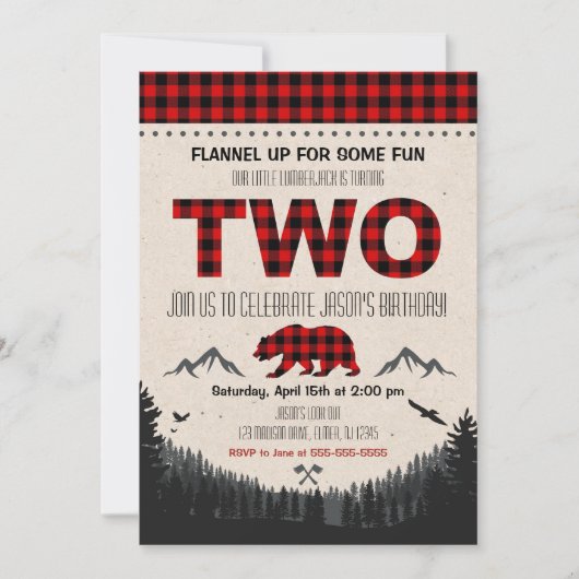 Lumberjack Geburtstag Einladung Woodland Geburtsta (Vorderseite)