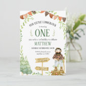 Lumberjack Geburtstagseinladung mit Rot Kariert Einladung (Stehend Vorderseite)