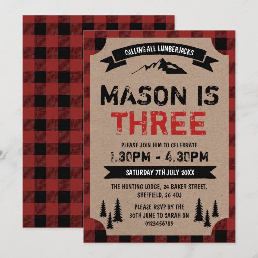 Lumberjack-Geburtstagsfeier Einladung (Vorne/Hinten)