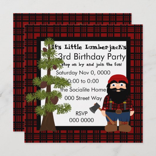Lumberjack Gnome Einladung (Vorne/Hinten)