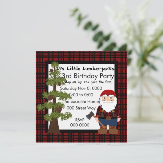 Lumberjack Gnome Einladung (Stehend Vorderseite)