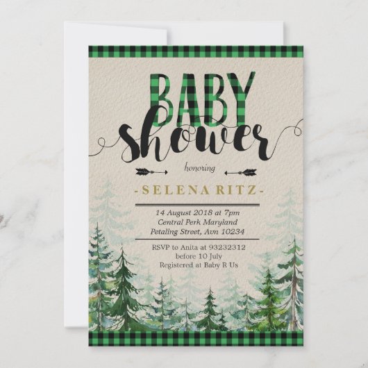 Lumberjack Green Kariert Boy Baby Dusche Einladung (Vorderseite)