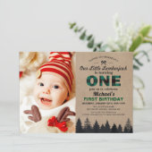 Lumberjack Green Kariert First Birthday Baby Foto Einladung (Stehend Vorderseite)