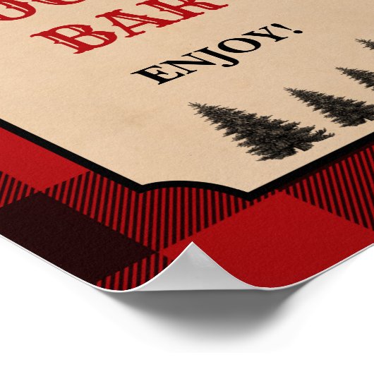 Lumberjack Hot Cocoa Bar Party Schild Rot Kariert (Ecke)